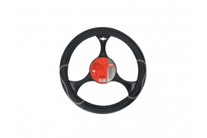 Carpoint Κάλυμμα Τιμονιού Από Δερματίνη (breathable Pu leather) Για Τιμόνια Διαμέτρου 37-39cm Μαύρο Με Γκρι Ραφή (2561506)