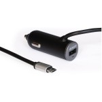 Auto-T Φορτιστής Αυτοκινήτου Micro Usb Αντάπτορας Αναπτήρα 90cm 12/24V 2,4Α Με Θύρα Usb (540322)