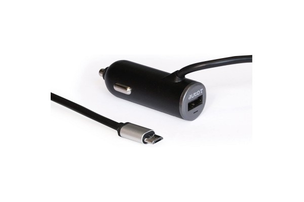 Auto-T Φορτιστής Αυτοκινήτου Micro Usb Αντάπτορας Αναπτήρα 90cm 12/24V 2,4Α Με Θύρα Usb (540322)