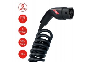 Carpoint Electric Vehicle Spiral Charging Cable Type2>2 32A 3ph 6 meter(0290014)