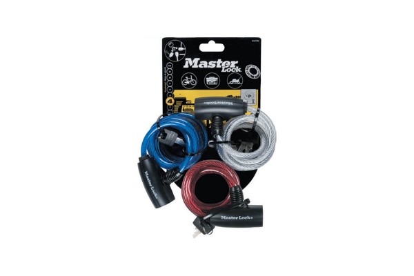 Masterlock Σετ 3 Κλειδαριές Ποδηλάτου Συρματόσχοινο Με Ίδιο Κλειδί 180cm Σε Διάφορα χρώματα,