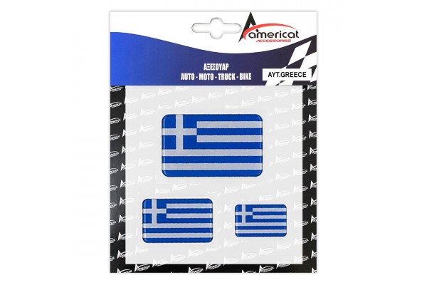 Americat Greece Αυτοκόλλητες Ελληνικές Σημαίες (5,3 Χ 3/4 Χ 2,5/8 X 5 Cm) με Επικάλυψη Σμάλτου 3τμχ