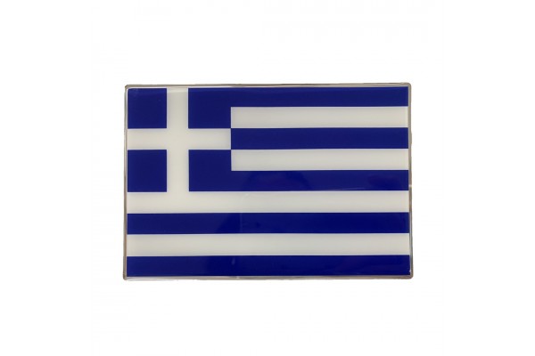 Greece Αυτοκολλητη Ελληνικη Σημαια 10 X 6,8 cm ΜΠΛΕ/ΛΕΥΚΟ/ΧΡΩΜΙΟ Με Επικαλυψη Εποξειδικης Ρυτινης (ΥΓΡΟ ΓΥΑΛΙ) - 1 ΤΕΜ.