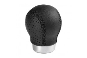 Πομολο Ταχυτητων Zero Δερματινο ΜΑΥΡΟ/ΑΛΟΥΜΙΝΙΟ - Μαυρη Ραφη 30 MM (ΓΙΑ Fiat & OPEL)