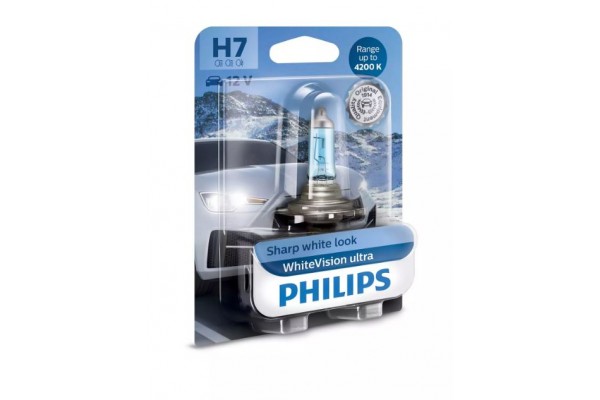 Λαμπα Philips H7 12V 55W White Vision Ultra 4200K Kai 60% Περισσοτερο Φως - 12972WVUB1