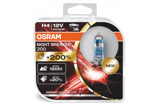 Osram 12V H4 12V 60/55W P43t NIGHT BREAKER® 200 +200% Περισσότερο Φως 64193NB200-HCB