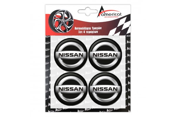 Americat Αυτοκόλλητα Σήματα Nissan 6cm για Ζάντες Αυτοκινήτου σε Μαύρο Χρώμα 4τμχ