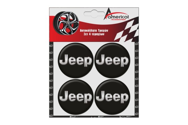 Americat Αυτοκόλλητα Σήματα Jeep 6cm για Ζάντες Αυτοκινήτου σε Μαύρο Χρώμα 4τμχ