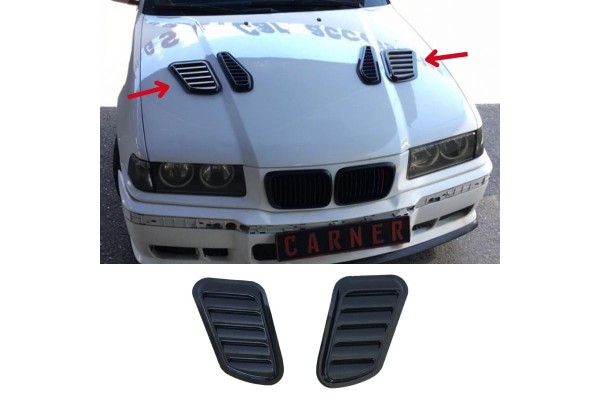 Αεραγωγοί Καπό Αυτοκόλλητοι Universal Τύπου Bmw Gtr Μεγάλοι 18 X 15 X 33 X 1.5cm Μαύροι 2 Τεμάχια