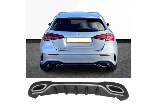 Diffuser Πίσω Προφυλακτήρα Για Mercedes-Benz A-Class W177 19+ Hatchback Amg Line Με Απολήξεις Χρωμίου