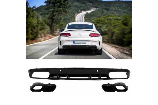 Diffuser Πίσω Προφυλακτήρα Για Mercedes-Benz C-Class C205 Coupe 14-21 Amg 63 Look Με Μαύρες Μπούκες