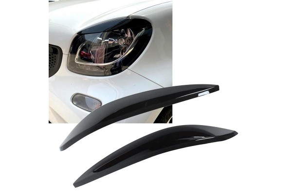 Φρυδάκια Μπροστινών Φαναριών Για Smart Fortwo 453 2014+ Βαμμένα Μάυρο Γυαλιστερό Χρώμα 2 Τεμάχια