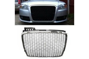Μάσκα Για Audi A4 B7 04-07 RS4 Look Κυψελωτή Χρώμιο/Μαύρο Ματ 1 Τεμάχιο