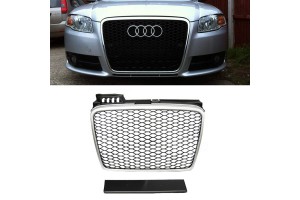 Μάσκα Για Audi A4 B7 04-07 RS4 Look Κυψελωτή Ασημί/Μαύρο 1 Τεμάχιο