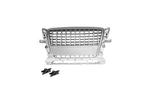 Μάσκα Για Audi Q5 8R 08-12 Χωρίς Σήμα Ασημί Με Κάθετες Γρίλιες 1 Τεμάχιο