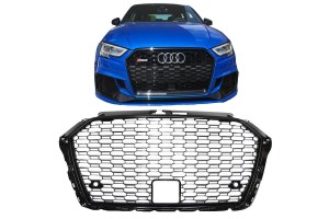 Μάσκα Για Audi A3 8V 16-20 RS3 Look Κυψελωτή Γυαλιστερό Μαύρο 1 Τεμάχιο