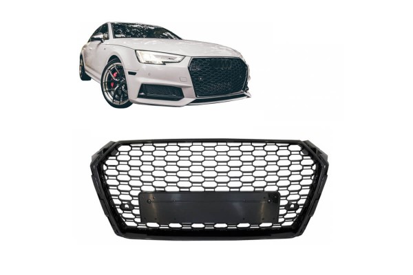 Μάσκα Για Audi A4 B9 16-19 RS4 Look Κυψελωτή Γυαλιστερό Μαύρο 1 Τεμάχιο