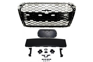 Μάσκα Για Audi A4 B9 16-19 RS4 Look Κυψελωτή Γυαλιστερό Μαύρο 1 Τεμάχιο Made In Taiwan