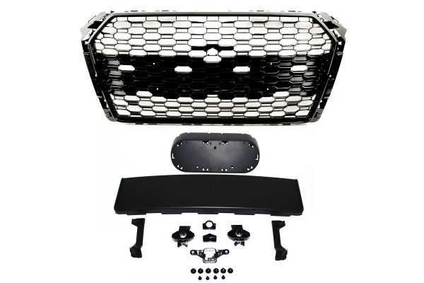 Μάσκα Για Audi A4 B9 16-19 RS4 Look Κυψελωτή Γυαλιστερό Μαύρο 1 Τεμάχιο Made In Taiwan