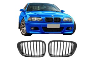 Καρδιές Μάσκας Για Bmw 3 E46 99-03 Coupe/Cabrio Μαύρο Ματ Με 8 Γραμμές 2 Τεμάχια