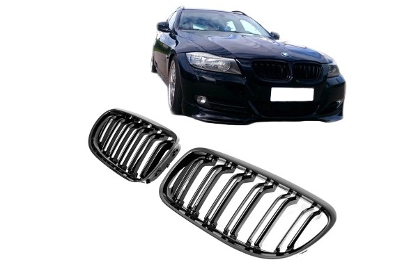 Καρδιές Μάσκας Για Bmw 3 E90 /E91 08-11 M4 Look Με Διπλή Γρίλια Μαύρο Γυαλιστερό 2 Τεμάχια