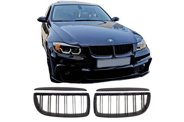 Καρδιές Μάσκας Για Bmw 3 E90 /E91 05-08 M4 Look Με Διπλή Γρίλια Μαύρο Γυαλιστερό 4 Τεμάχια