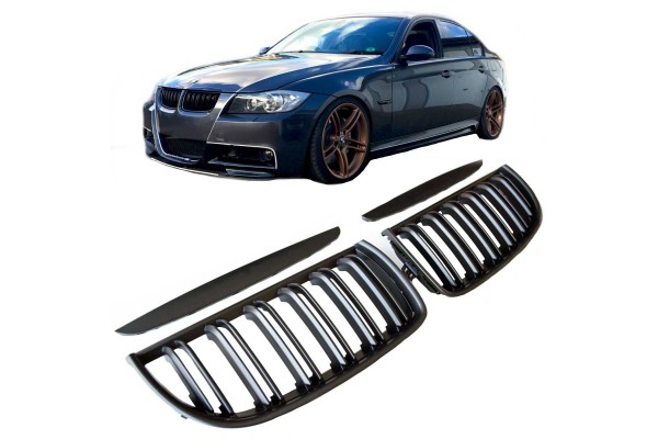 Καρδιές Μάσκας Για Bmw 3 E90 /E91 05-08 M4 Look Με Διπλή Γρίλια Μαύρο Ματ 4 Τεμάχια