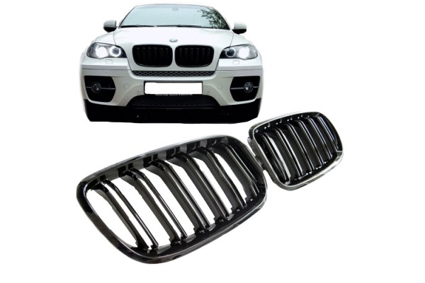 Καρδιές Μάσκας Για Bmw X5 E70 07-13 / X6 E71 08-14 M4 Look Με Διπλή Γρίλια Μαύρο Γυαλιστερό Με 6 Γρίλιες 2 Τεμάχια