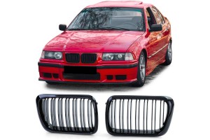 Καρδιές Μάσκας Για Bmw 3 E36 96-99 M4 Look Με Διπλή Γρίλια Μαύρο Γυαλιστερό 2 Τεμάχια