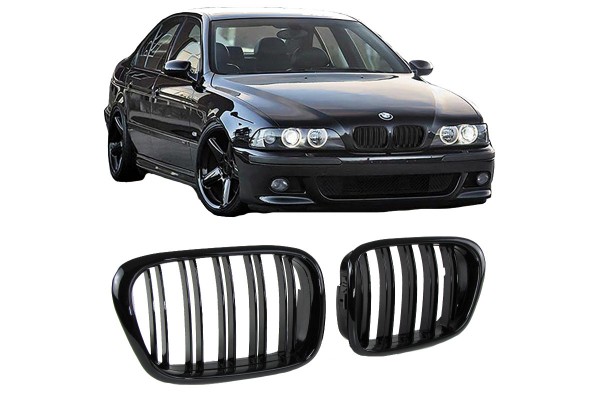 Καρδιές Μάσκας Για Bmw 5 E39 96-03 M4 Look Με Διπλή Γρίλια Μαύρο Γυαλιστερό 2 Τεμάχια