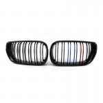 Καρδιές Μάσκας Για Bmw 3 E46 02-05 Sedan/Touring M4 Look Με Διπλή Γρίλια Tri-Color Μαύρο Γυαλιστερό 2 Τεμάχια