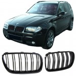 Καρδιές Μάσκας Για Bmw X3 E83 06-11 M4 Look Με Διπλή Γρίλια Μαύρο Γυαλιστερό 2 Τεμάχια