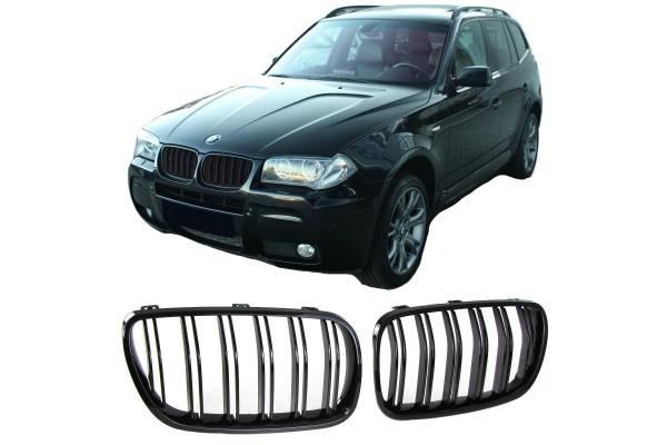 Καρδιές Μάσκας Για Bmw X3 E83 06-11 M4 Look Με Διπλή Γρίλια Μαύρο Γυαλιστερό 2 Τεμάχια