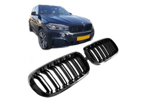 Καρδιές Μάσκας Για Bmw X5 F15 / X6 F16 13-18 M4 Look Με Διπλή Γρίλια Μαύρο Γυαλιστερό 2 Τεμάχια
