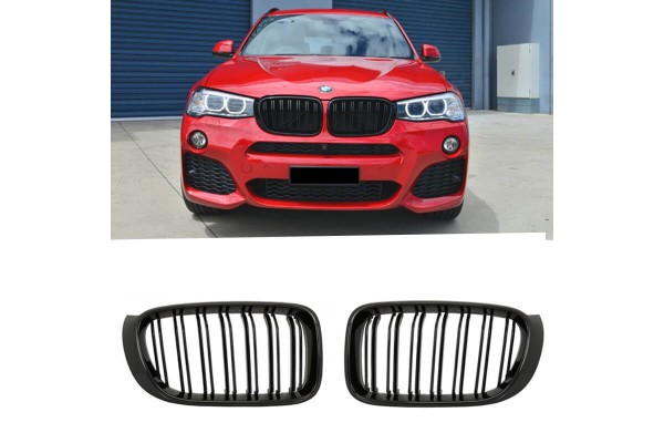 Καρδιές Μάσκας Για Bmw X3 F25 Lci 14-17 / X4 F26 14-17 M4 Look Με Διπλή Γρίλια Μαύρο Γυαλιστερό Με 7 Γρίλιες 2 Τεμάχια