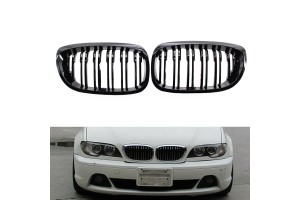 Καρδιές Μάσκας Για Bmw 3 E46 03-06 Coupe/Cabrio M4 Look Με Διπλή Γρίλια 4D Μαύρο Γυαλιστερό 2 Τεμάχια