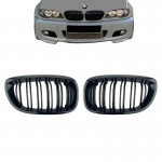 Καρδιές Μάσκας Για Bmw 3 E46 03-06 Coupe/Cabrio M4 Look Με Διπλή Γρίλιαμαύρο Γυαλιστερό 2 Τεμάχια