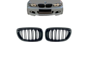 Καρδιές Μάσκας Για Bmw 3 E46 03-06 Coupe/Cabrio M4 Look Με Διπλή Γρίλιαμαύρο Γυαλιστερό 2 Τεμάχια
