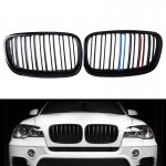 Καρδιές Μάσκας Για Bmw X5 E70 07-13 / X6 E71 08-14 M4 Look Με Διπλή Γρίλια Tri- Color Μαύρο Γυαλιστερό Με 7 Γρίλιες 2 Τεμάχια