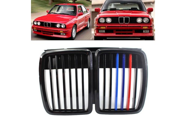 Καρδιές Μάσκας Για Bmw 3 E30 82-94 Tri-Color Γυαλιστερό Μαύρο 1 Τεμάχιο