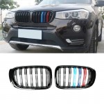 Καρδιές Μάσκας Για Bmw X3 F25 Lci 14-17 / X4 F26 14-17 M4 Look Με Διπλή Γρίλια Tri-Color Μαύρο Γυαλιστερό Με 7 Γρίλιες 2 Τεμάχια