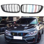 Καρδιές Μάσκας Για Bmw 4 F32 / F33 / F36 13-20 M4 Look Με Διπλή Γρίλια Tri-Color Μαύρο Γυαλιστερό 2 Τεμάχια