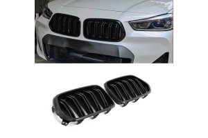 Καρδιές Μάσκας Για Bmw X2 F39 18+ M4 Look Με Διπλή Γρίλια Μαύρο Γυαλιστερό 2 Τεμάχια