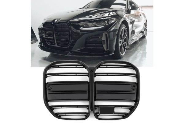 Καρδιές Μάσκας Για Bmw 4 G22 / G23 2020+ M4 Look Με Διπλή Γρίλια Μαύρο Γυαλιστερό 2 Τεμάχια