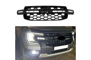Μάσκα Για Ford Ranger T9 2022+ Xlt / Sport / Wild Trak Raptor Type Με Led Μαύρο Γυαλιστερό