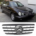 Μάσκα Για Mercedes-Benz E-Class W210 99-02 Amg Look Με 4 Γρίλιες Μαύρο/Χρώμιο 1 Τεμάχιο