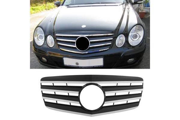 Μάσκα Για Mercedes-Benz E-Class W211 06-09 Amg Look Με 4 Γρίλιες Μαύρο/Χρώμιο 1 Τεμάχιο