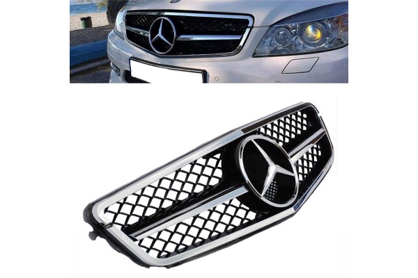 Μάσκα Για Mercedes-Benz C-Class W204 07-14 Amg C63 Look Με Μονή Γρίλια Μαύρο/Χρώμιο 1 Τεμάχιο