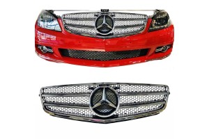Μάσκα Για Mercedes-Benz C-Class W204 07-14 Amg C63 Look Με 2 Γρίλιες Μαύρο/Χρώμιο 1 Τεμάχιο