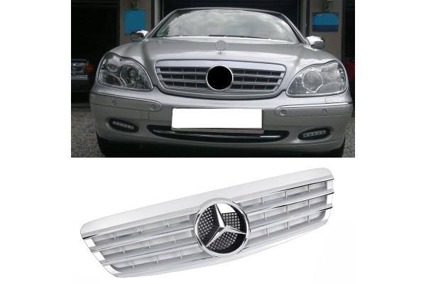 Μάσκα Για Mercedes-Benz S-Class W220 98-02 Amg Look Με 4 Γρίλιες Ασημί/Χρώμιο 1 Τεμάχιο